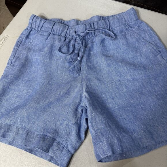 TALBOTS Size XS 100% Linen Chambray Blue Elastic Drawstring Waist Pockets - Picture 12 of 15